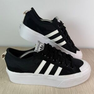 Adidas Nizza Platform Sneakers Black White Canvas Low Top FV5321 Womens 7.5
